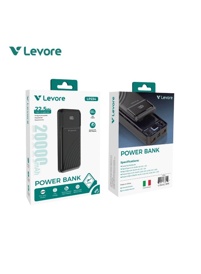 ليفور باور بانك ليفوري بسعة 20000 مللي أمبير، شحن سريع، مزود بـ 4 منافذ إخراج وشاشة عرض رقمية - Image 2